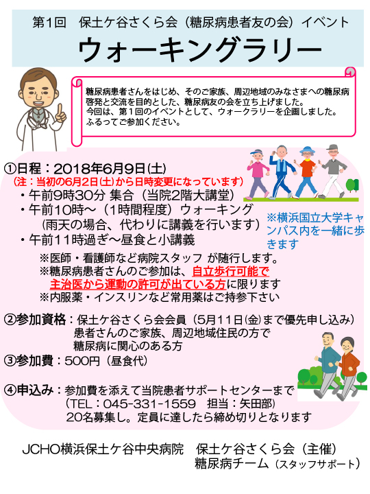 第1回 保土ケ谷さくら会イベント ウォーキングラリー 横浜保土ケ谷中央病院 地域医療機能推進機構